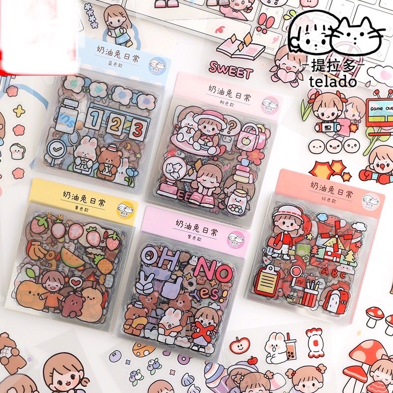 🌸Set 20 tấm sticker telado cô gái và bé thỏ hoạ tiết dễ thương🌸