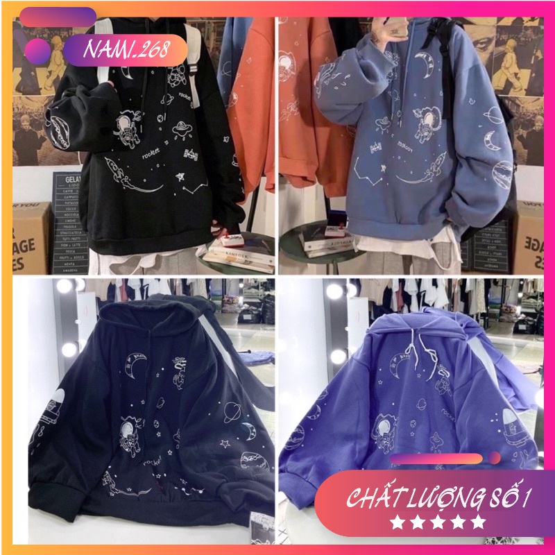 Áo Hoodie Nam Nữ Nỉ Bông Dày Dặn Form Rộng Unisex- Áo Nỉ Nam Nữ Ulzzang Hoạ Tiết Phi Hành Gia Rocket Hot
