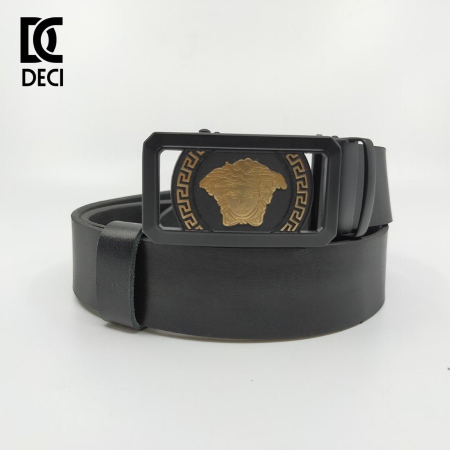Thắt lưng da bò DECI CC mặt Versace dây màu đen