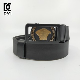 Thắt lưng da bò DECI CC mặt Versace dây màu đen