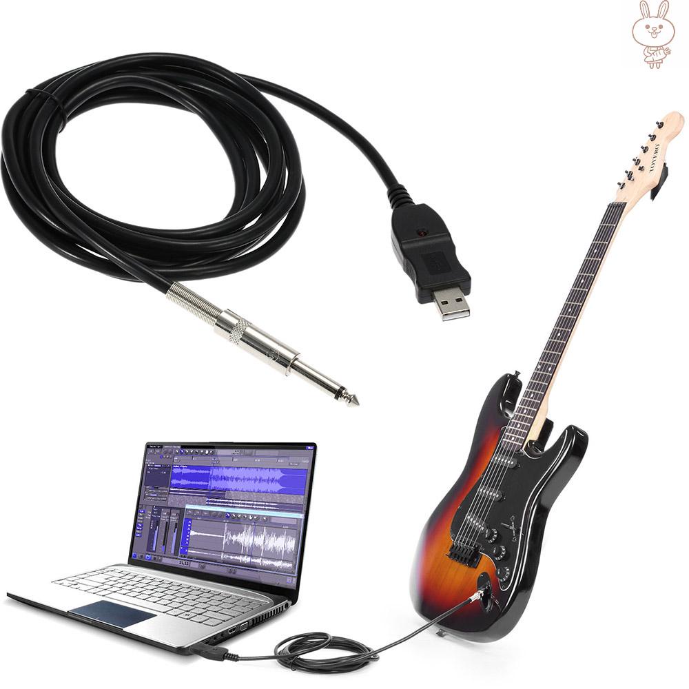 OL New Guitar Bass 1/4'' 6.3mm To USB Link Connection Instrument Cable Adapter for PC/MAC Recording 3M