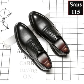 Giày tây nam công sở derby Sans115 giầy da bò thật cao cấp màu đen nâu da bóng buộc dây có big size cỡ lớn