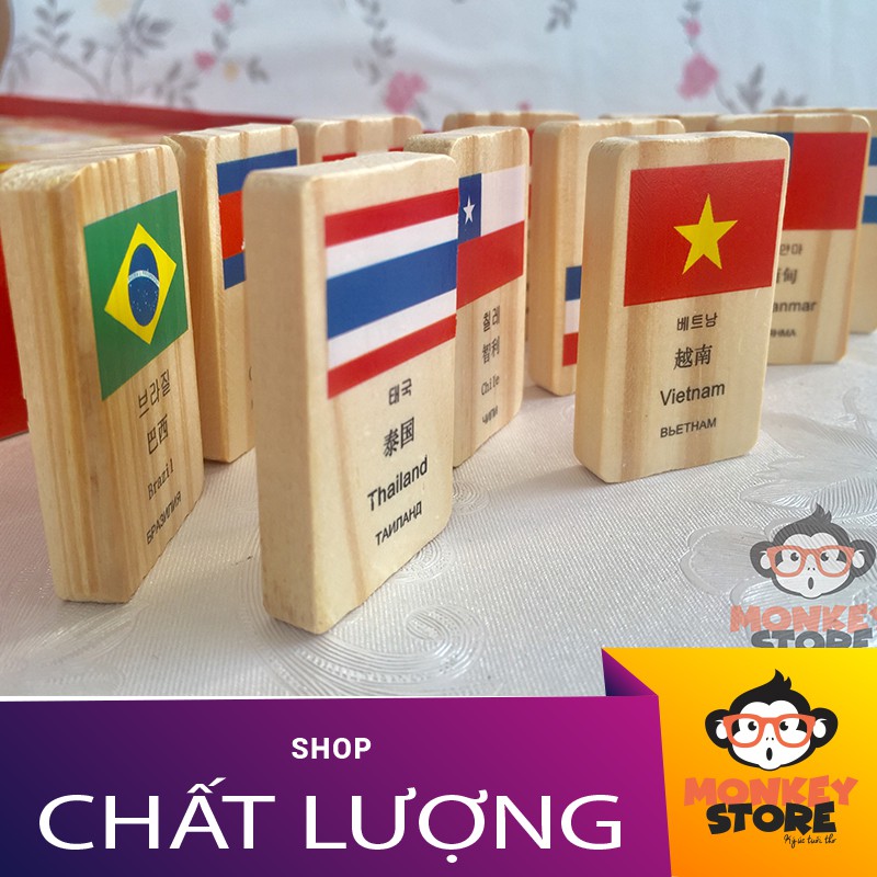 DOMINO 100 cờ quốc gia bằng gỗ cho bé