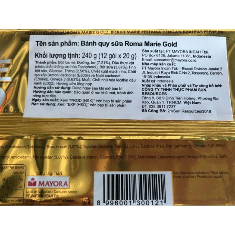 BÁNH QUY SỮA MARIE GOLD 240GR