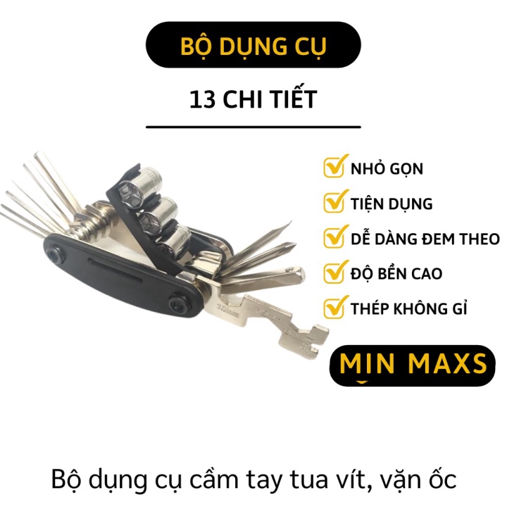 Bộ vặn ốc 13 món đa năng - Gồm vặn ốc lục giác, tua vít, cờ lê... bằng thép không gỉ 2574 [MINMAXS]