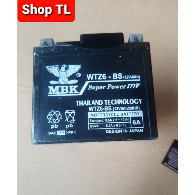 Ắc quy khô  MBK WTZ6 - BS 12V - 6Ah ( hàng nhập thái lan)