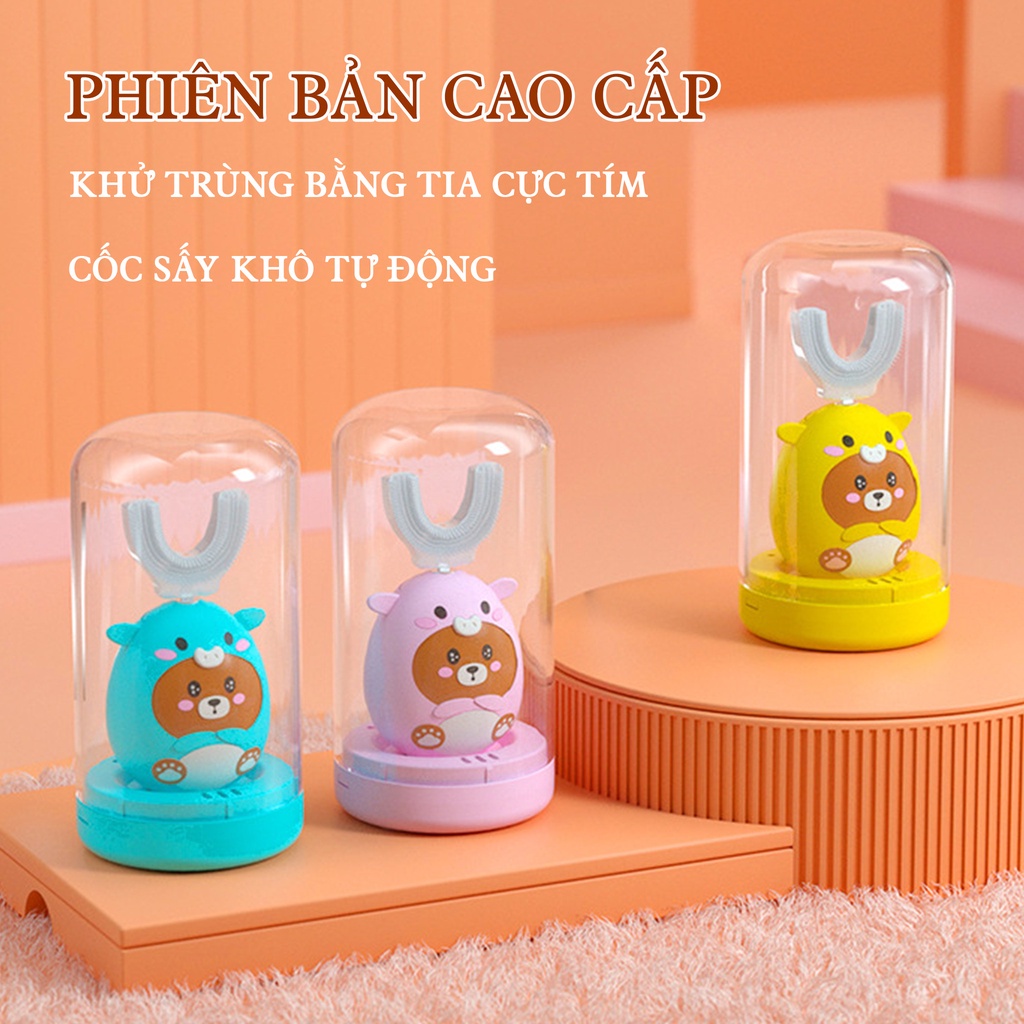 Bàn chải điện cho bé từ 2 tuổi Maser V9, Bàn chải đánh răng điện chữ U silicon an toàn cho bé [TẶNG 01 KEM ĐÁNH RĂNG]