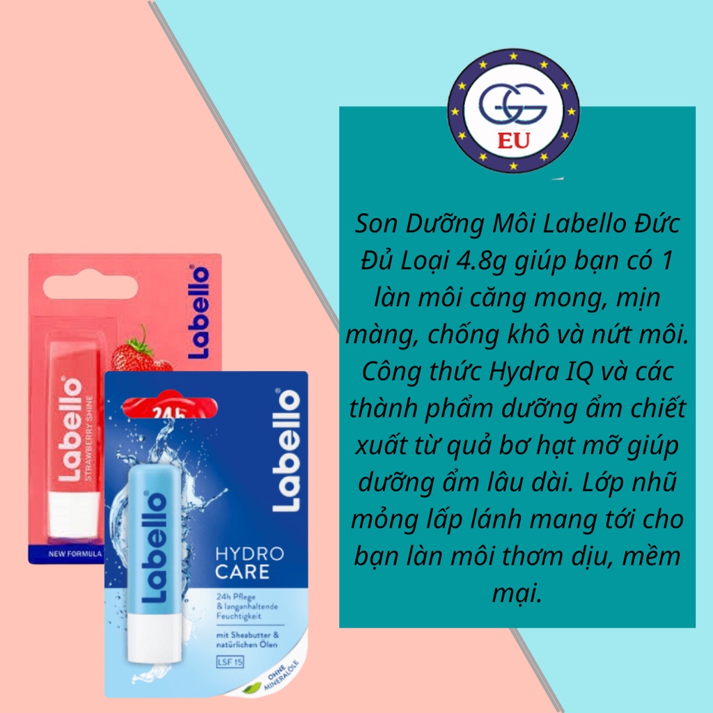 Son dưỡng môi Labello dưởng aaem giảm khô, nẻ môi, chiết xuất thiên nhiên, Nội địa Đức, GGEU