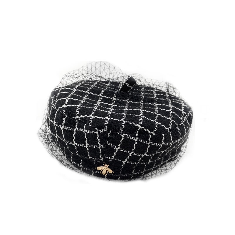 European and American style European and American style black beret with plaid pattern, luxury fashion for women