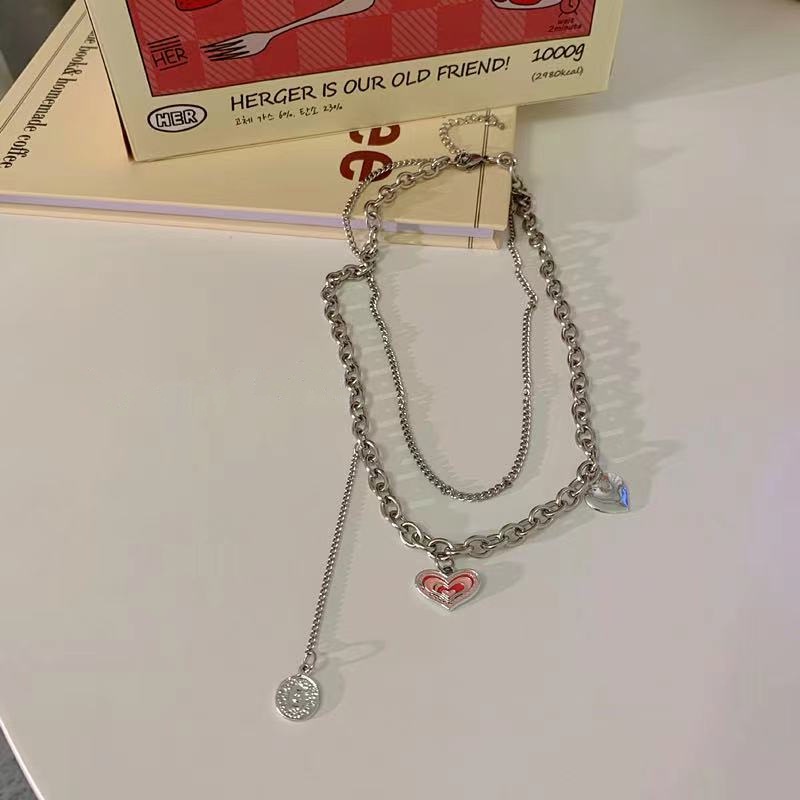 Vòng cổ mặt trái tim đôi màu hồng thời trang