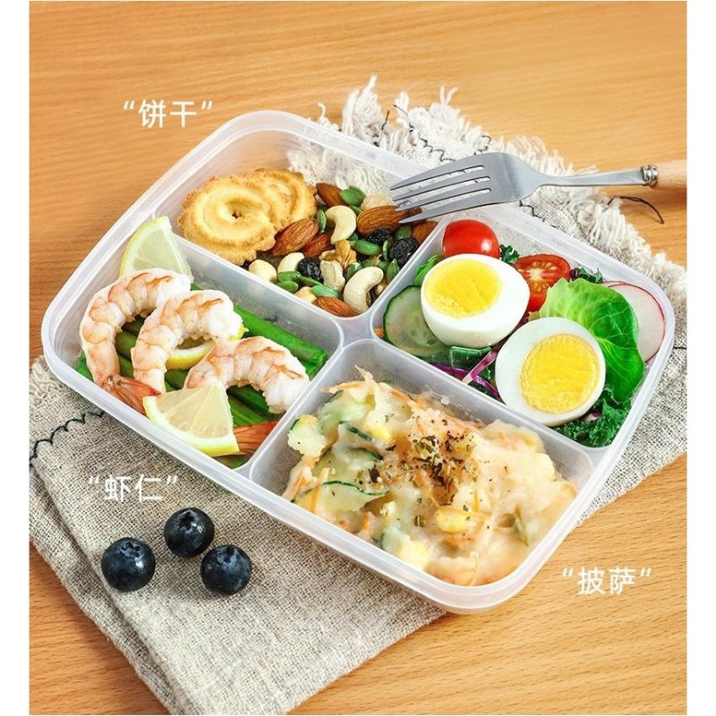 Hộp đựng thực phẩm chia 4 ngăn nắp dẻo cực kín 710ml Nakaya Nhật