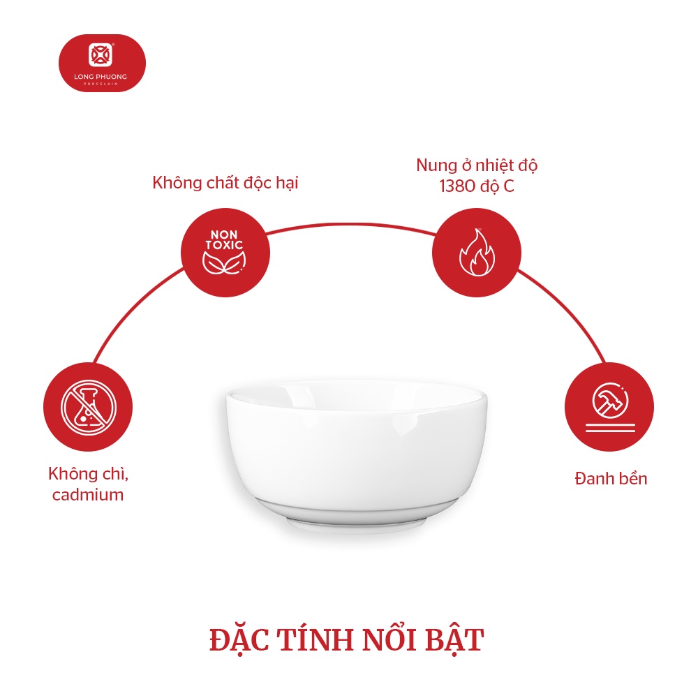 Bát sứ ăn cơm nhật 4.5" Long Phương - Bát sứ trắng kiểu dáng nhật bản - Bộ đồ bàn ăn cao cấp