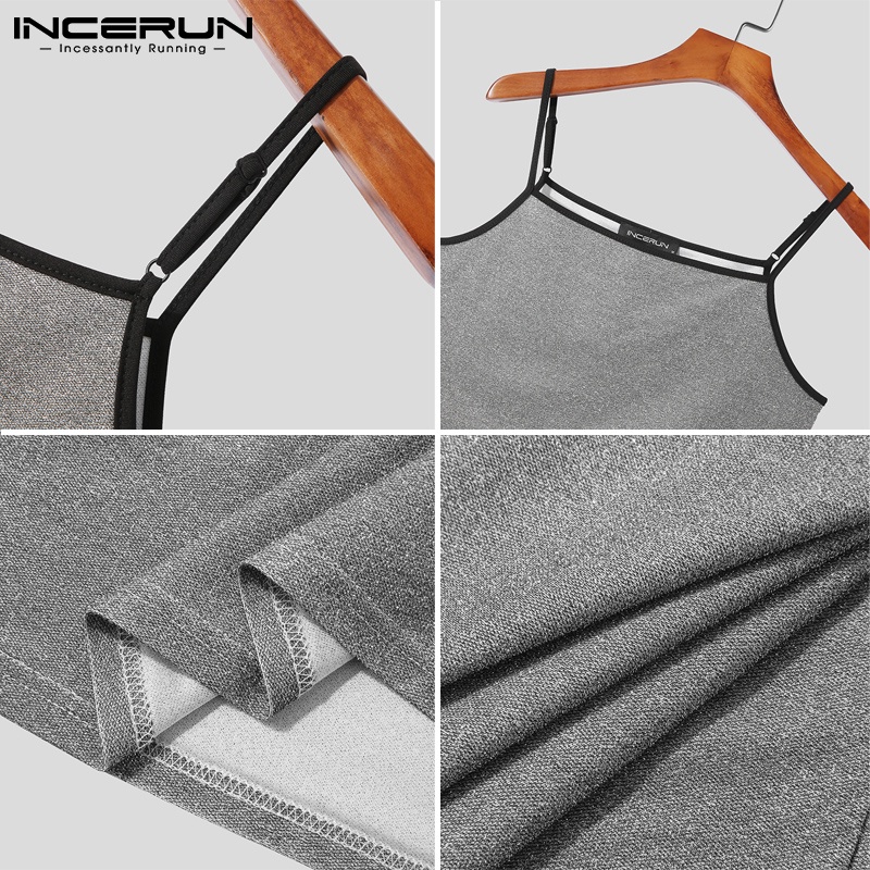 Áo kiểu INCERUN hai dây ôm dáng vừa vặn họa tiết kim sa/ kẻ sọc thời trang mùa hè dành cho nam