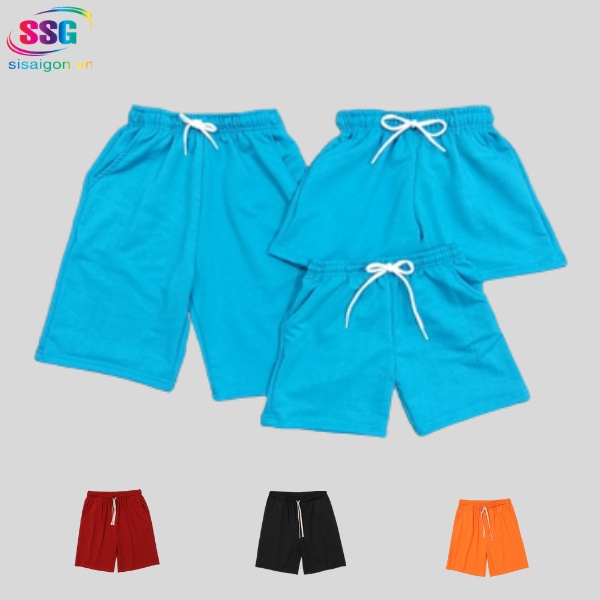 Quần đi biển gia đình màu XANH- chất liệu thun da cá, dày dặn, co giản tốt- Kiểu short ngắn SGQC