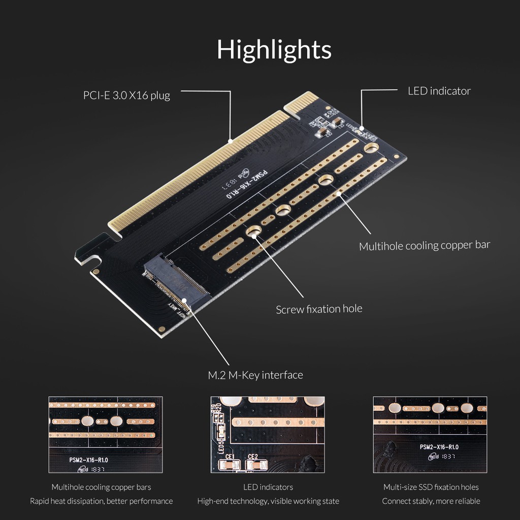 Card mở rộng ổ cứng SSD M.2 qua khe PCI-E 3.0 X16 Orico PSM2-X16  - Hàng chính hãng