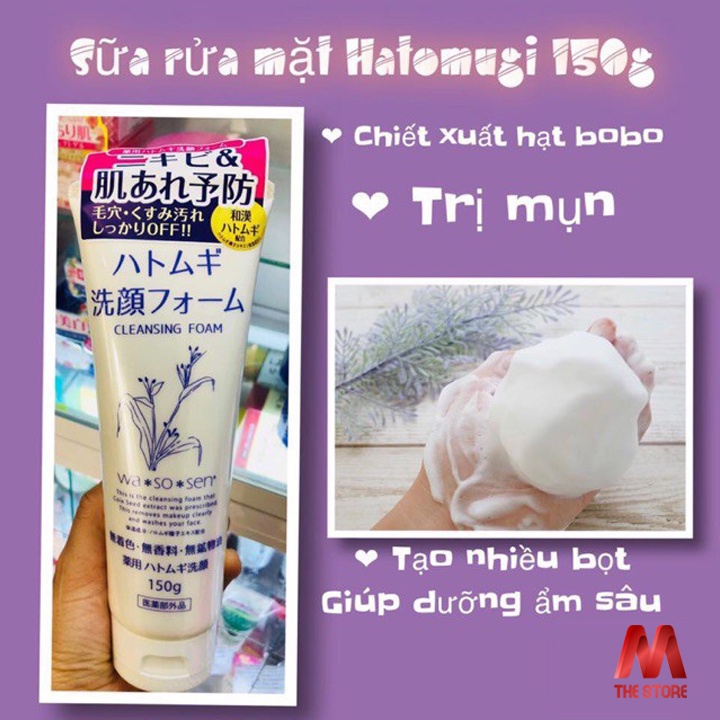 Sữa rửa mặt trắng da ngừa mụn Hatomugi Wasosen Medicated Facial Wash 150g