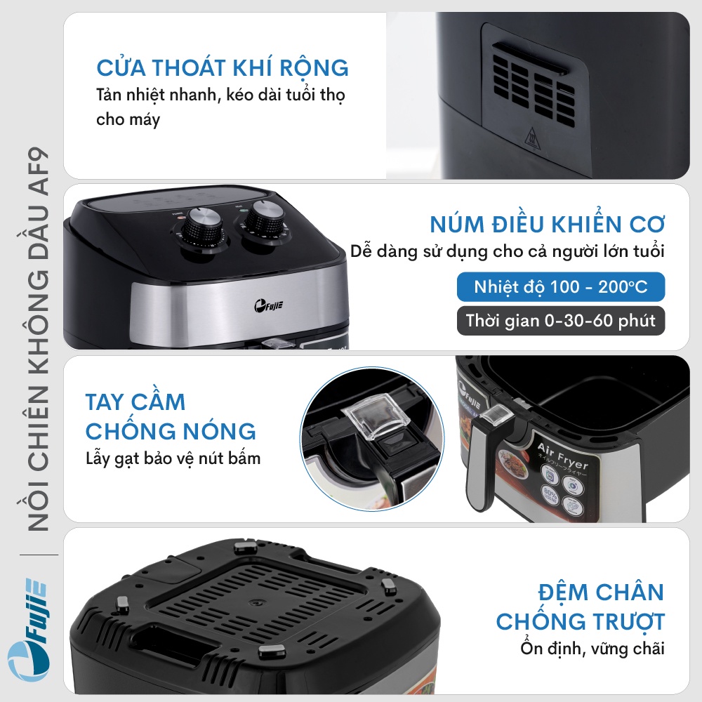 Nồi chiên không dầu 9.2 L nhập khẩu FujiE, chống dính tự ngắt Nồi chiên không khí cơ 9.2L tặng kẹp gắp