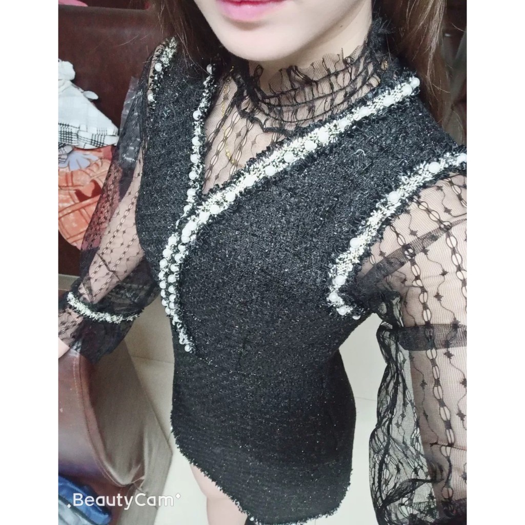 [Sẵn Hàng]♥️Set Váy Dạ Đính Ngọc+Áo Ren Ulzzang Đen-Trắng(ảnh thật)Size S,M,L