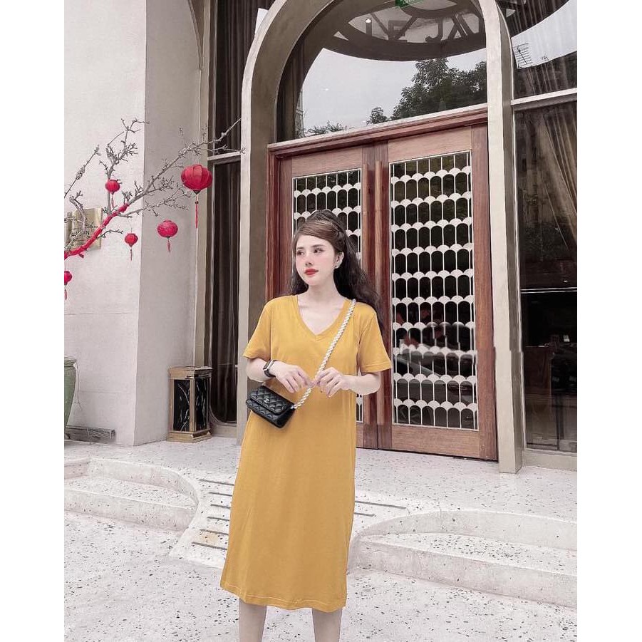 Váy thun xoắn lưng sau, form suông rộng - sẵn 03 màu