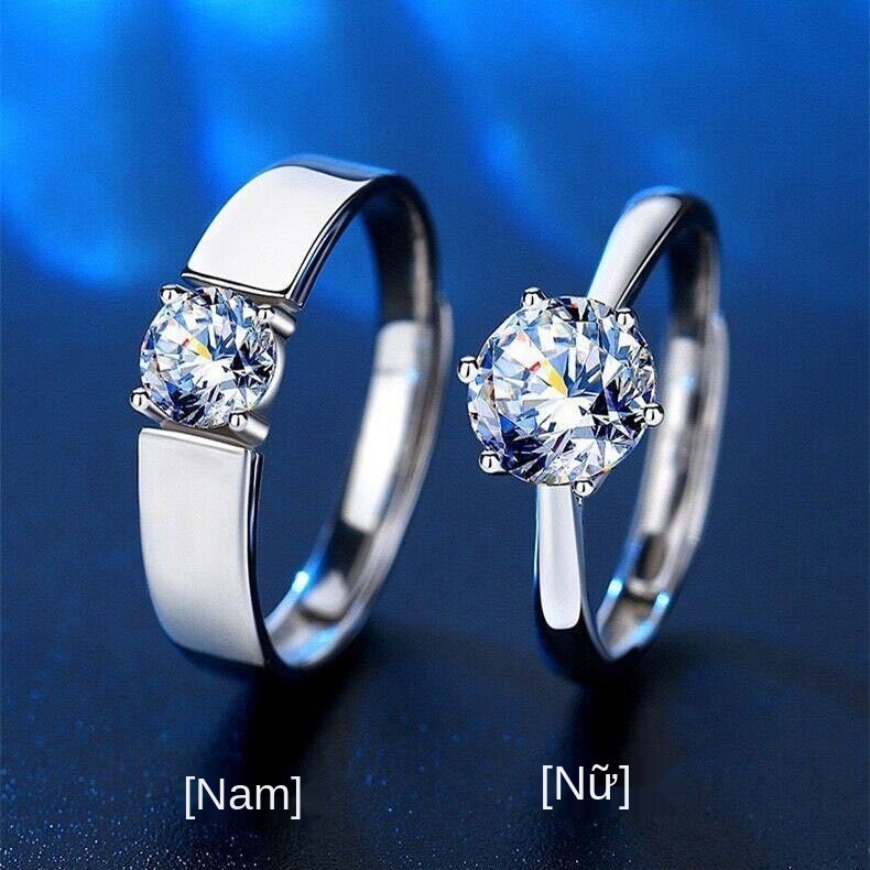 Nhẫn kim cương Moissan Nữ pt950 bạch Moissanite D chính hãng Màu 1/2 Carat cặp dành cho nam và