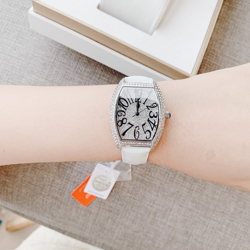 Đồng Hồ Davena Nữ Dây Da Trắng 36mm Silver