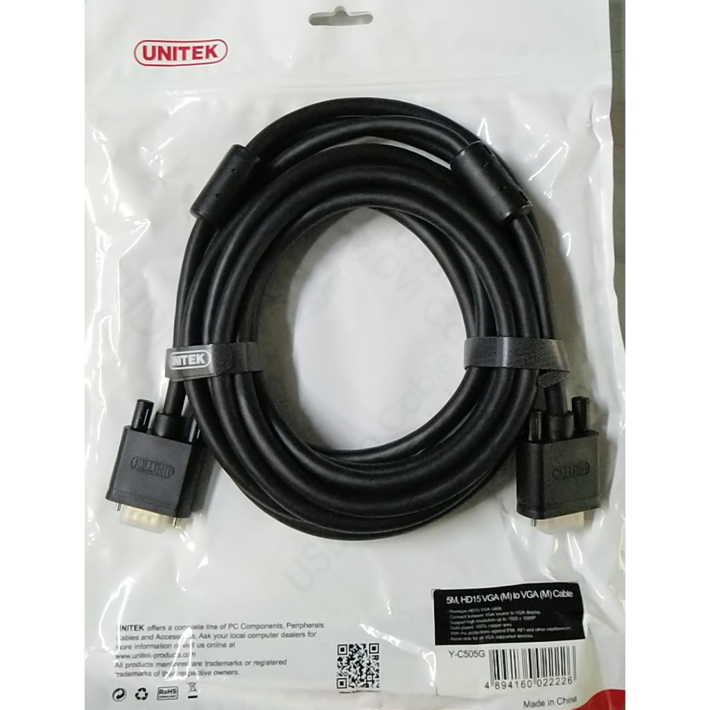 [Mã ELHACE giảm 4% đơn 300K] Cáp VGA 5m Unitek (Y-C505G) hàng xịn. Chính hãng bảo hành 12 tháng