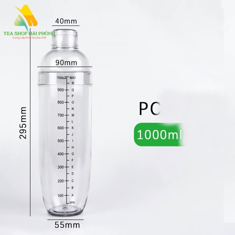 Bình lắc shaker nhựa pha chế cafe, cocktail, bartender 350ml - 500ml - 700ml -1000ml