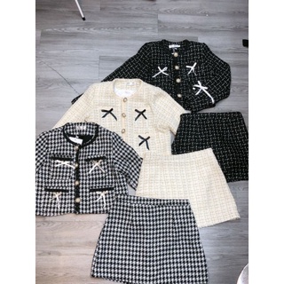 Set dạ nơ bé, set dạ tweed cao cấp, set dạ chân váy