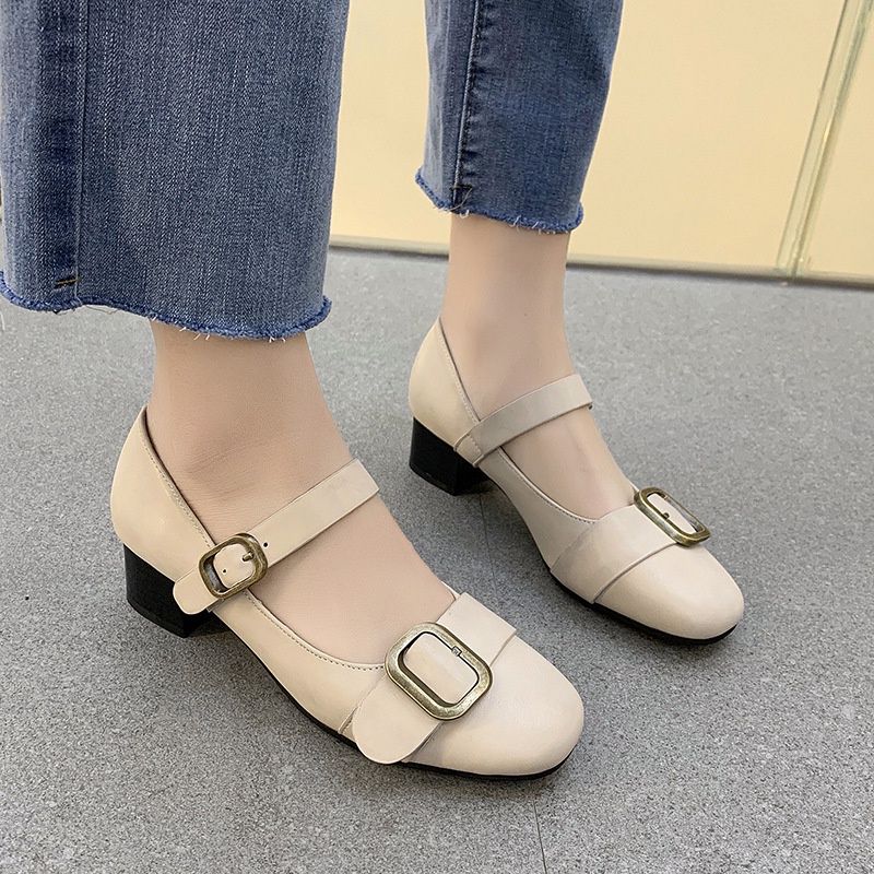 IELGY Giày Mary Jane  bằng da đế thấp cho nữ