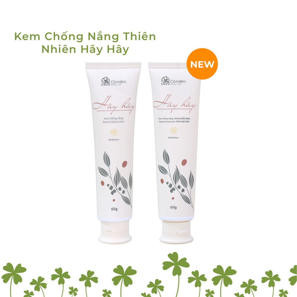 Kem Chống Nắng Thiên Nhiên Thấm Nhanh An Toàn Cho Mẹ Bầu Hây Hây Chống Nắng SPF 40, PA ++ Cỏ Mềm 60g