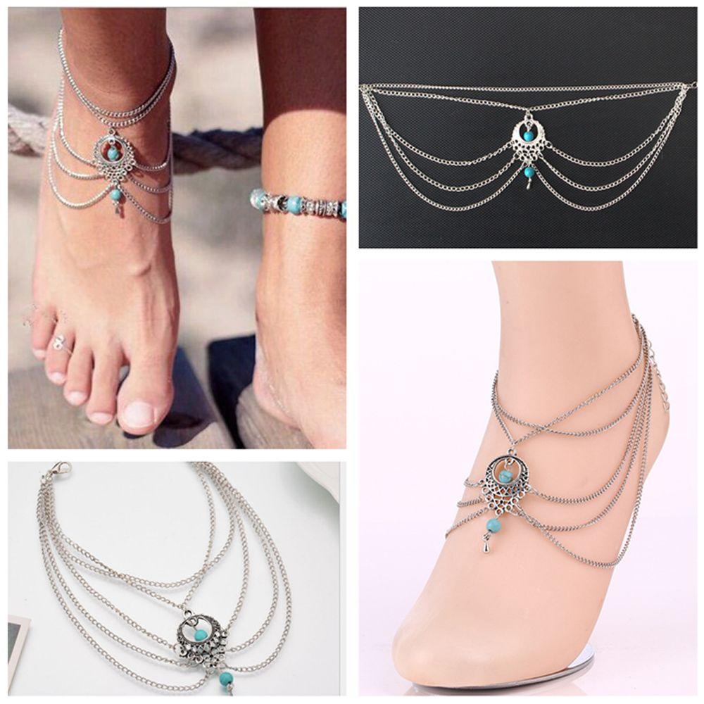 Lắc Chân Đính Đá Ngọc Lam Phong Cách Dân Tộc Thời Trang