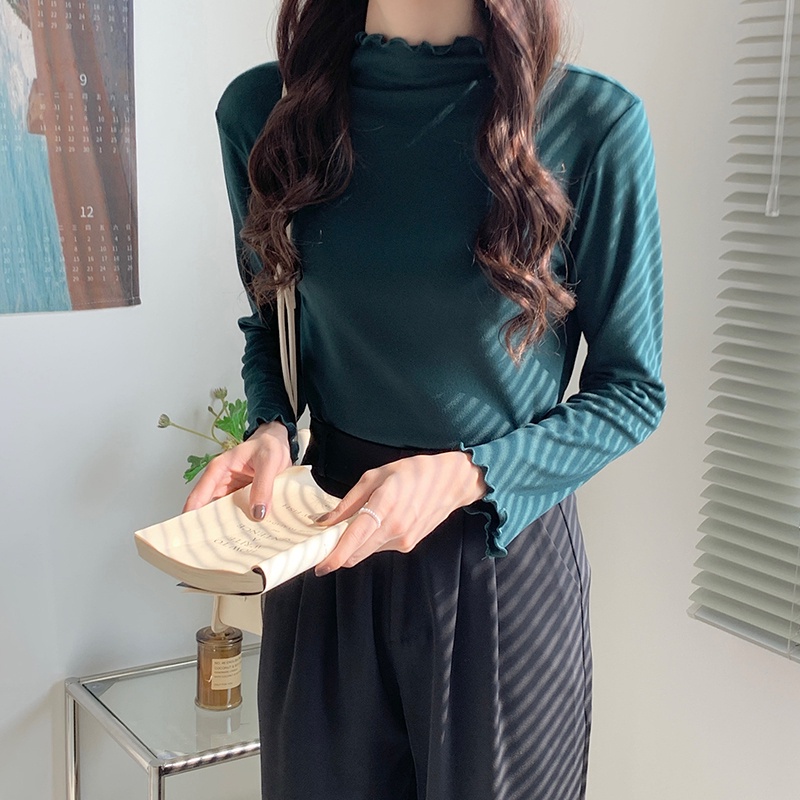 SUXI Áo thun tay dài cổ cao phong cách Hàn Quốc thời trang dành cho nữ