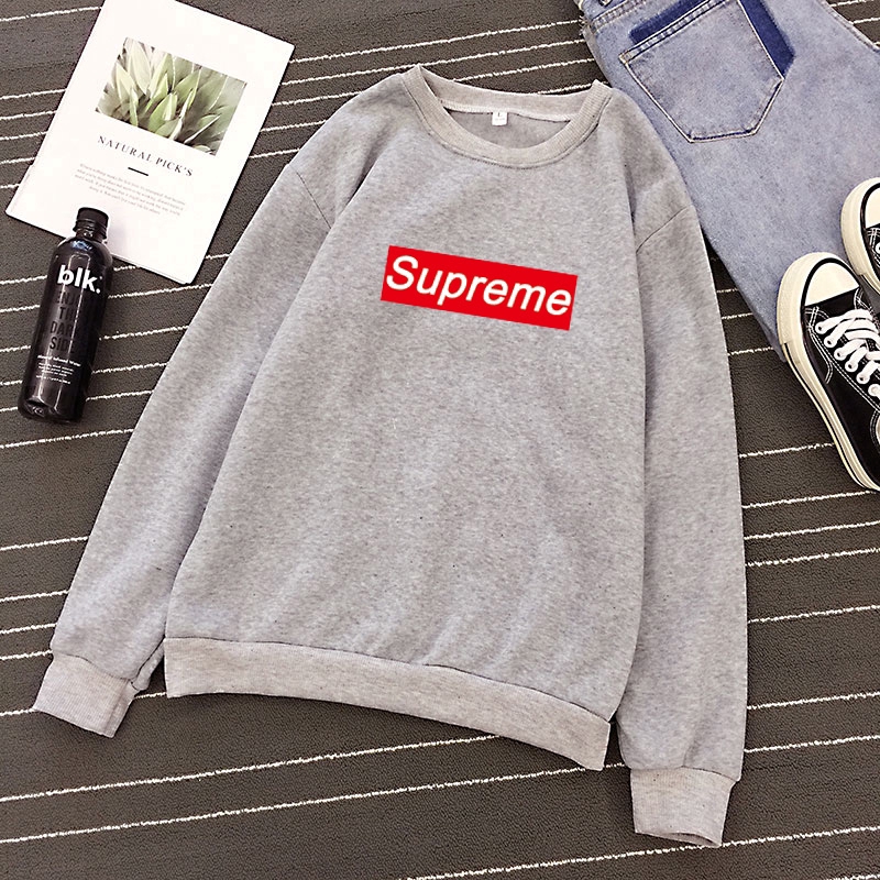 Áo sweater dáng rộng dài tay in chữ supreme đơn giản có 5 màu tự chọn