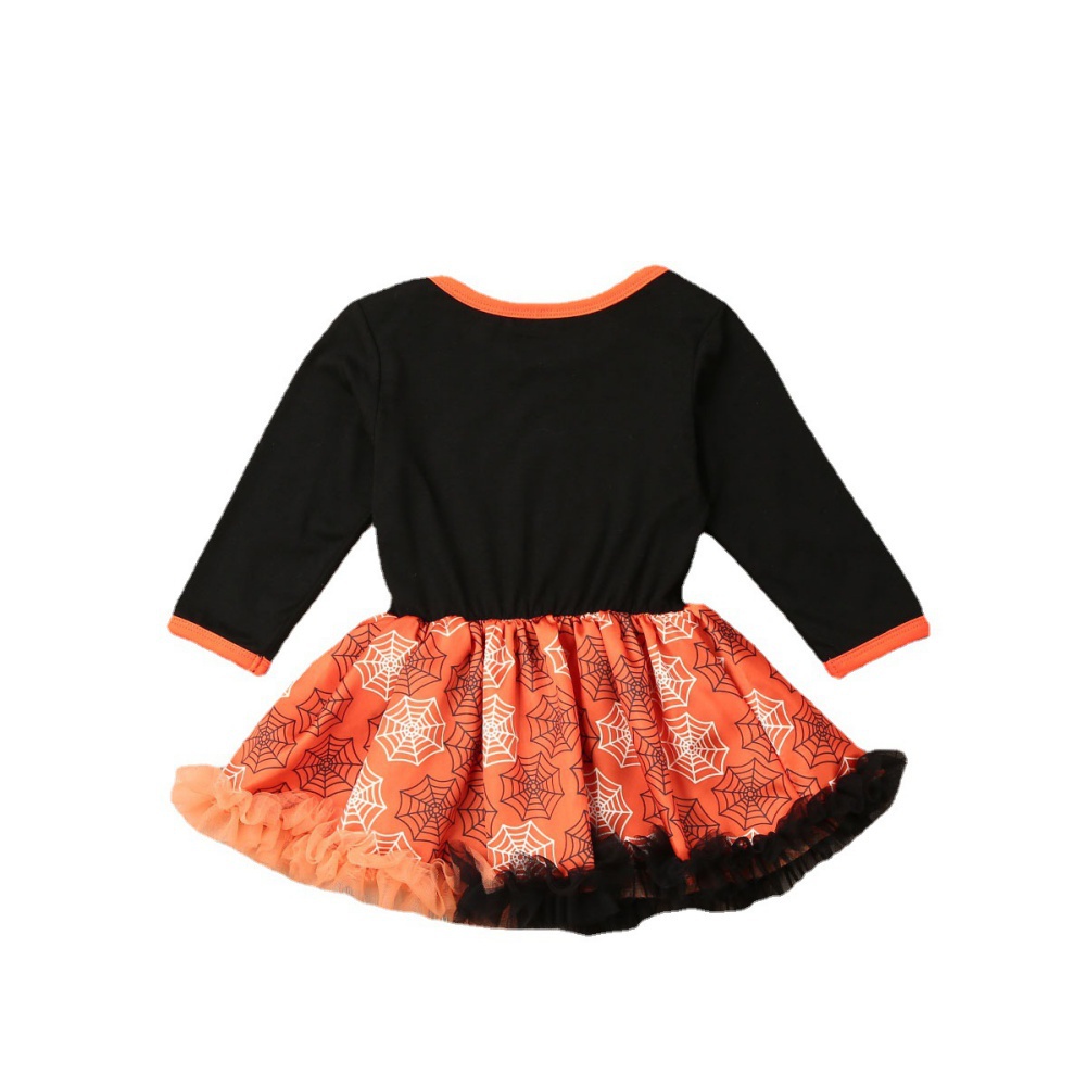 Đầm Tay Dài Hoạ Tiết Bí Ngô Phong Cách Halloween Cho Bé