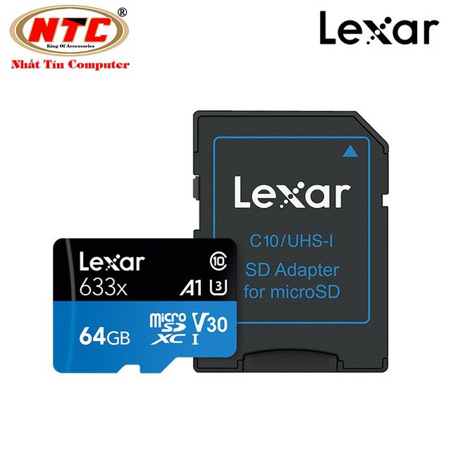 Thẻ Nhớ MicroSDXC Lexar 64GB 633x A1 V30 U3 4K 95MB/s - kèm Adapter (Xanh)