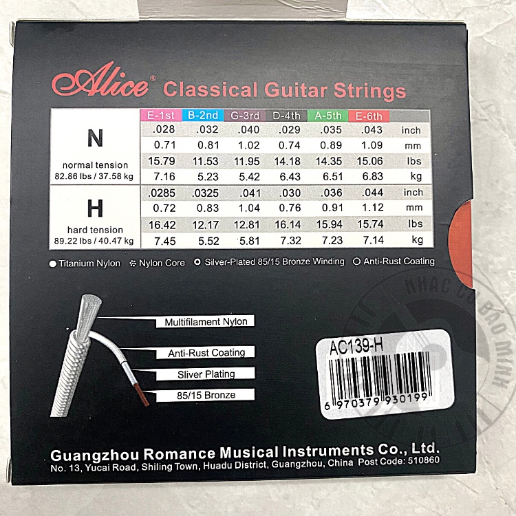 Dây đàn guitar classic Alice AC139, phụ kiện âm nhạc, phụ kiện guitar Alice chính hãng.Tặng kèm phím gảy guitar
