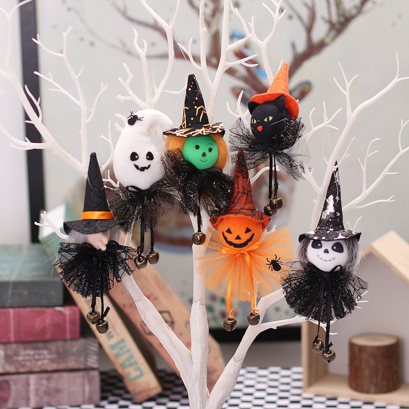 Búp Bê Hình Ma Bí Ngô Đen Đáng Sợ Có Chuông Trang Trí Nhà Cửa Dịp Halloween