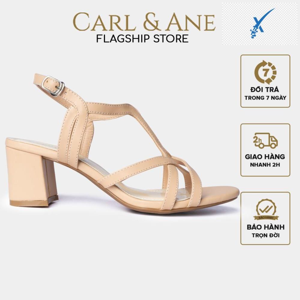 🖐️ Carl & Ane - Giày sandal phối dây nữ mũi vuông gót cao 5cm màu nude _ CS002 🖐️