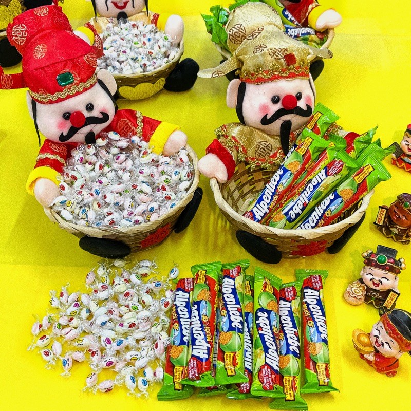 Rổ mây thần tài 2021 may mắn trang trí, đựng bánh kẹo
