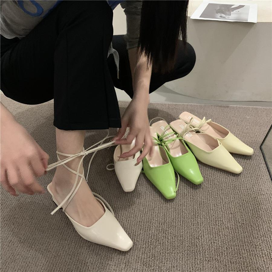 Giày Cao Gót Mũi Nhọn Phối Dây Đan Chéo Thời Trang Mùa Xuân Mới Xinh Xắn Dành Cho Nữ ins2022
