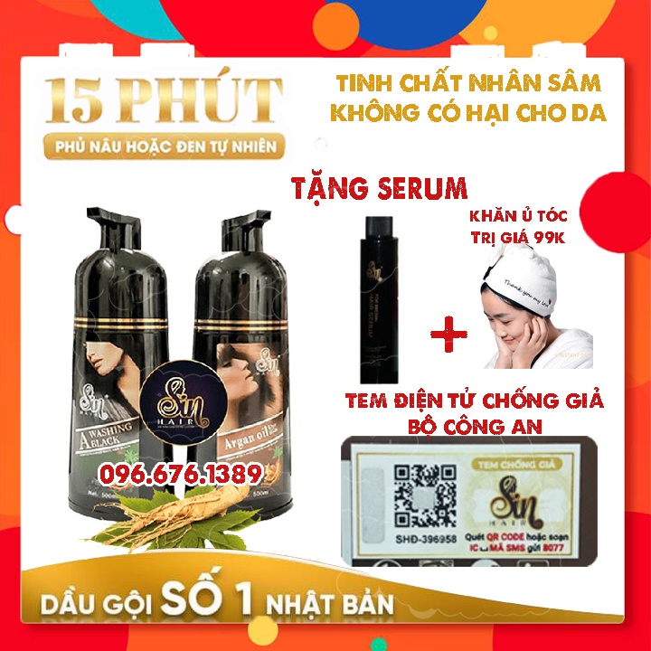 [Sin Hair Nâu] Dầu Gội Nhuộm Tóc Phủ Bạc Sin Hair - Gội Là Nâu