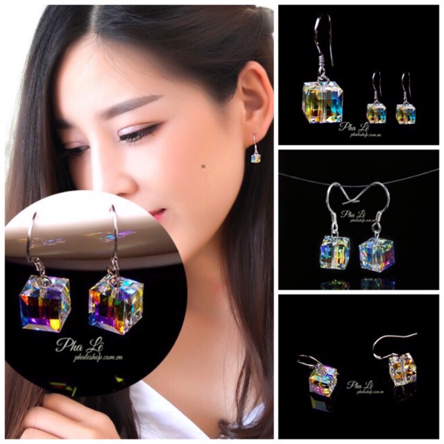 Bông Tai Pha Lê Vuông Được Thiết Kế Từ Pha Lê Swarovski