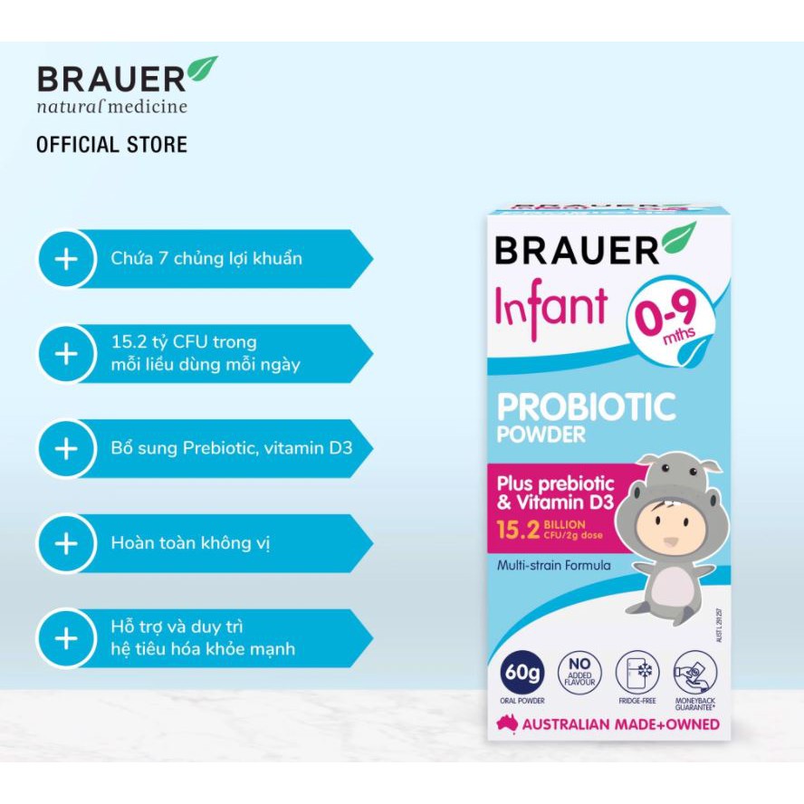 Men Vi Sinh Tiêu Hóa Brauer Infant Probiotic Powder - Cho Trẻ Sơ Sinh Từ 0 Đến 9 Tháng Tuổi Hộp 60 gram