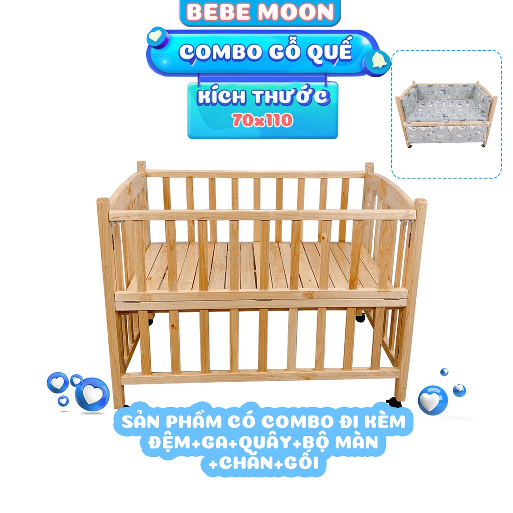 Cũi Gỗ Quế Tự Nhiên Màu Gỗ KT [110x70x85] BeBe Moon BH 24 Tháng