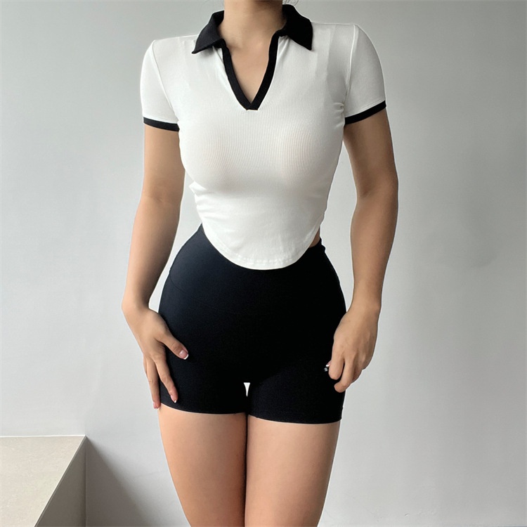 Áo thun thể thao cổ polo ôm dáng thiết kế năng động cho nữ
