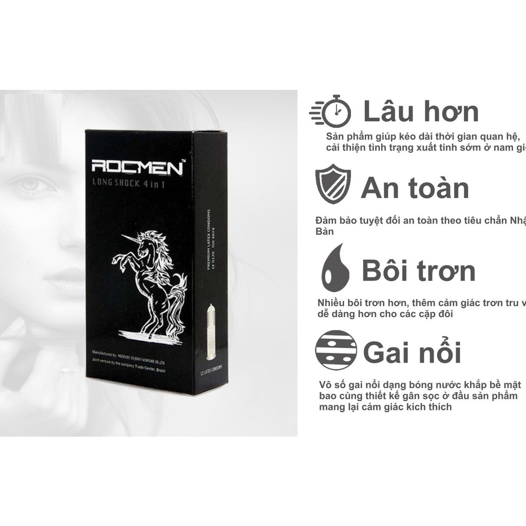 Combo 2 hộp bao cao su ROCMEN Xanh và Đen hộp 3 cái, bcs gân gai siêu mỏng kéo dài thời gian