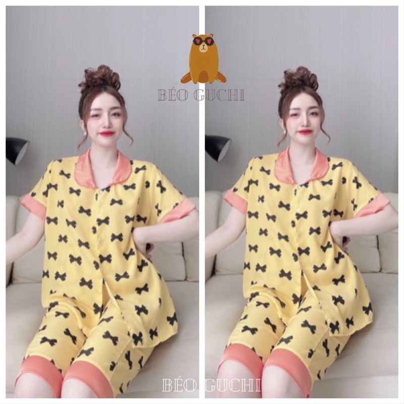 Lửng Cổ Sen 50-110kg K3LCS Béo Guchi Bigsize Pijama Lụa cao cấp mềm mịn - Đồ bộ nữ