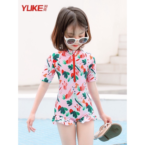 Đồ bơi một mảnh bé gái, áo tắm liền thân cho be màu hồng hoạ tiết nhiệt đới