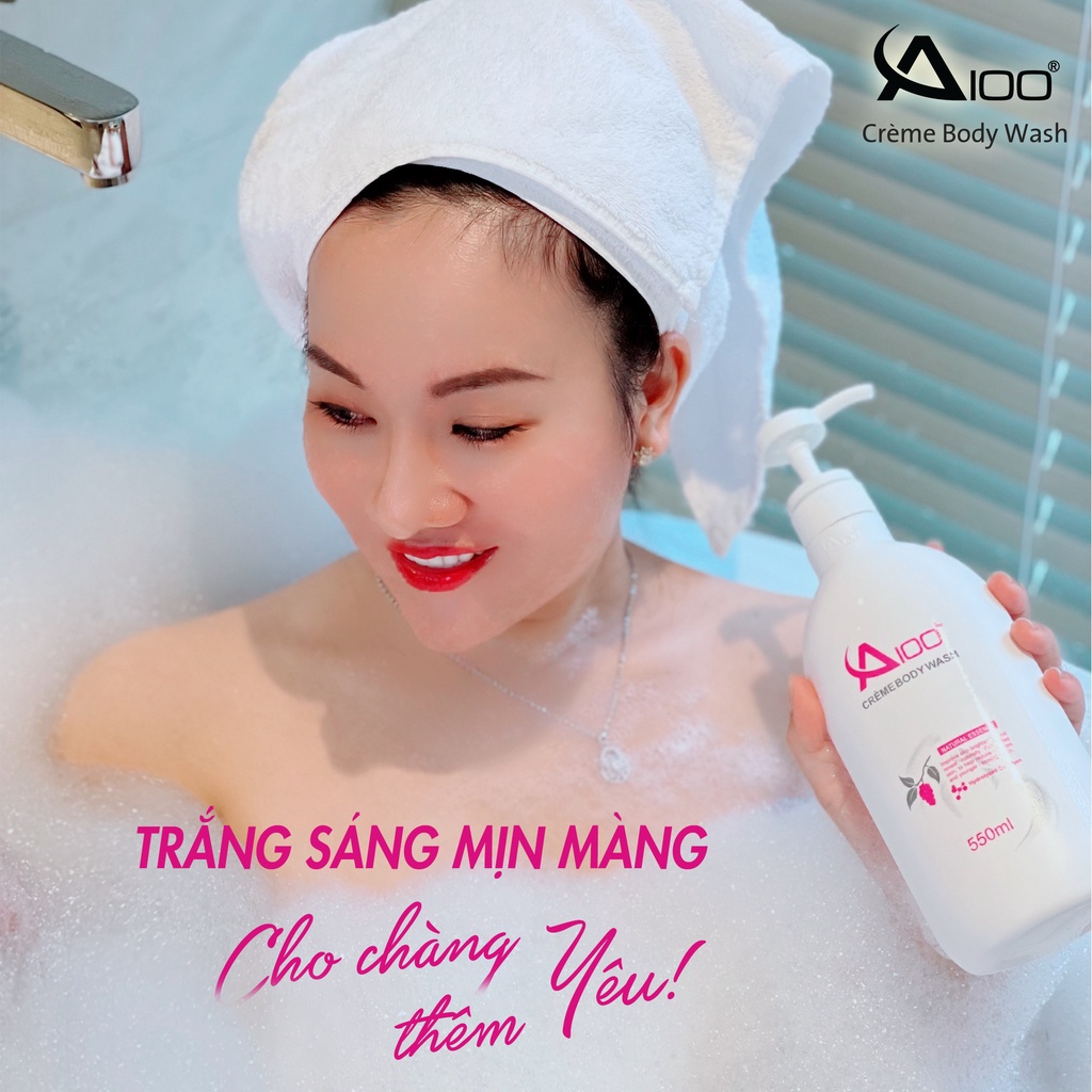 (Chính Hãng) Sữa tắm trắng da A100 Creme Body Wash 550ml - Chiết xuất dâu tằm làm trắng và mềm da, hương thơm quyến rũ