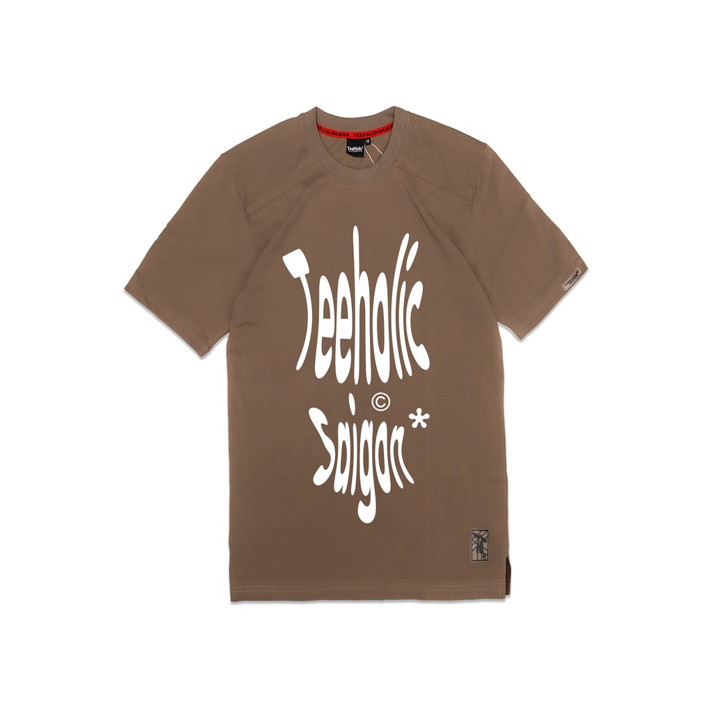Áo Thun Unisex In Phồng Nổi Form Xẻ Tà TeeHolic Màu Nâu - THS